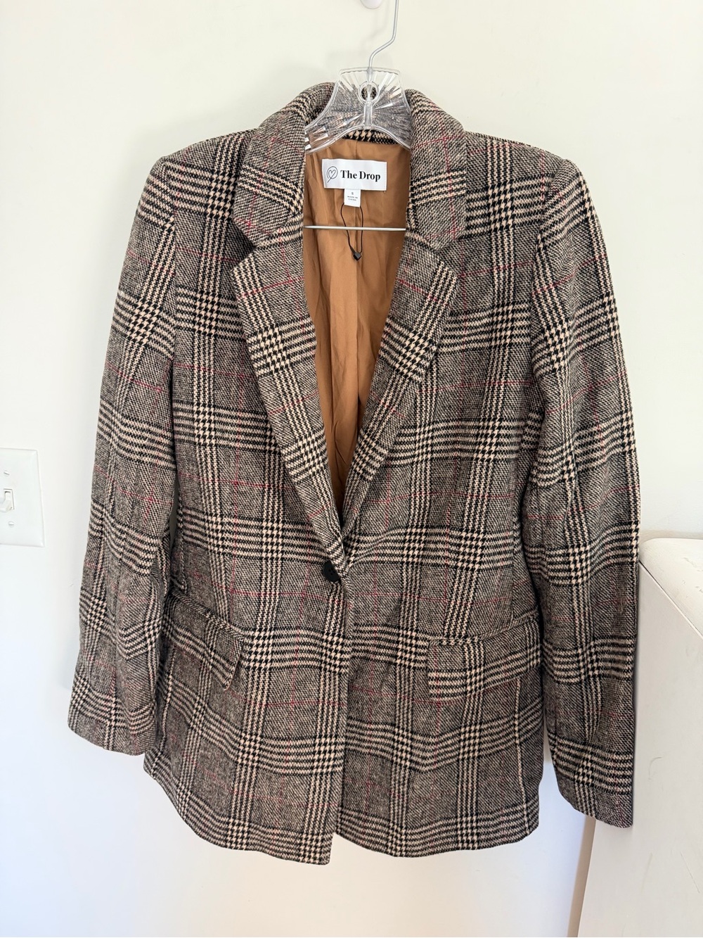 The Drop Brown Plaid Glen Check Blake Long Blazer Size S old money academia